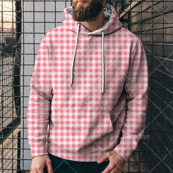 

men's hooded sweater 3d printing sweater loose hooded sweater chsboard lattice 3d digital printing njhh, Black