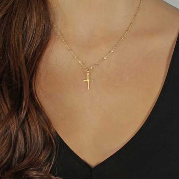 

pendant necklaces gold/silver plated simple cross choker necklace tiny for women girls jewel gifts