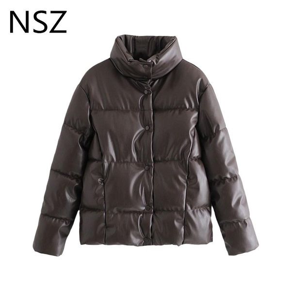 

women's leather & faux nsz women oversized pu padded parkas jacket warm winter coat fashion ladies outerwear, Black