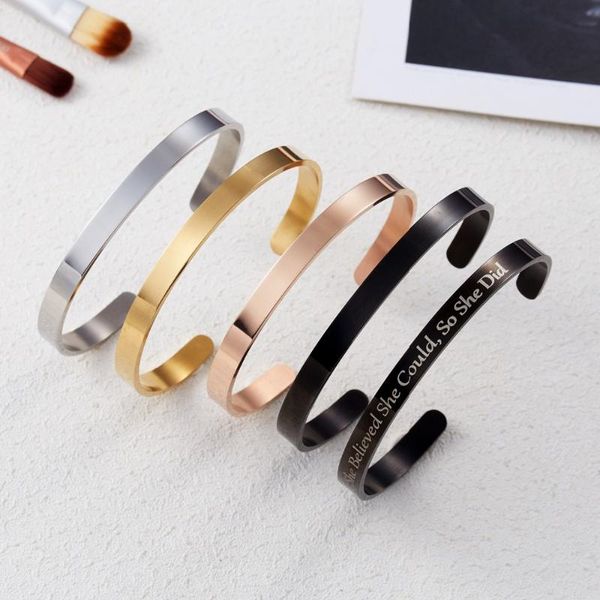 

1pc custom engraved name rustless steel bracelet jewelry letters & bangle for women men, Black