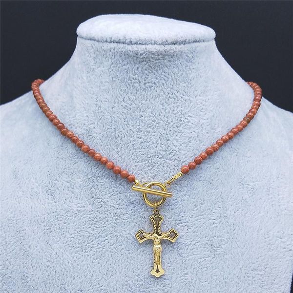 

pendant necklaces 2021 small cross jesus stainless steel sandstone charm gold color necklace women/men jewelry cadenas mujer n6017s04, Silver