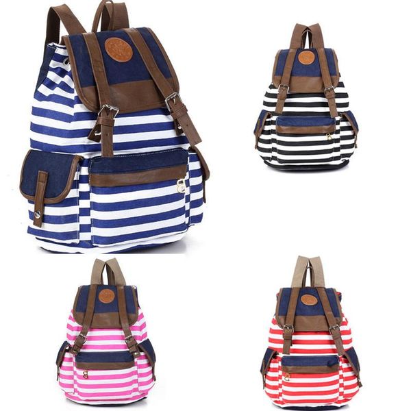 

school bags women striped canvas drawstring backpack casual fashion large capacity female travel shoulder bag