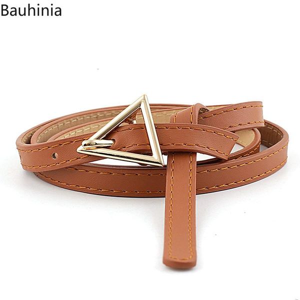 

triangle button thin ladies leather belt women pin buckle for korean fashion casual solid female waist dresses belts, Black;brown