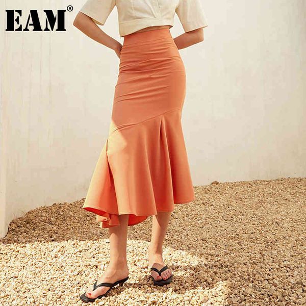 

[eam] high waist orange ruffles irregular temperament half-body skirt women fashion spring autumn 1dd8064 210512, Black