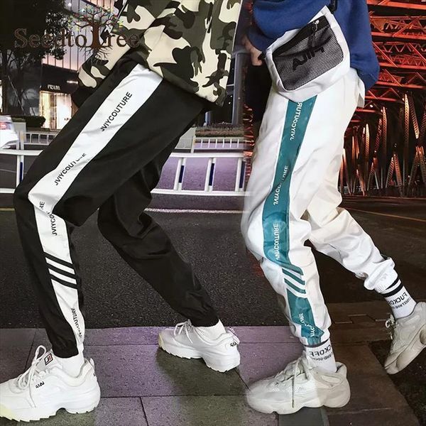 

casual overalls sweatpants lovers cargo women pant hip hop trousers harem, Black