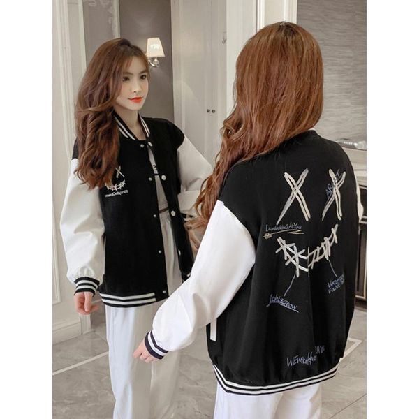 

women's jackets 2021 womens coats and high street hip hop baseball uniforms casual coat loose stitching jacket summer, Black;brown