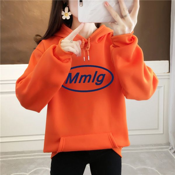 

qrwr 2021 autumn winter korean hooded sweatshirts casual letter printing hoodies loose fleece long sleeve for women sweatshirt, Black;pink