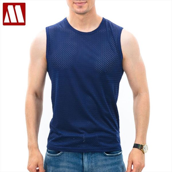 

men sleeveless mesh sheer tank vest outwear fish net hollow out see through sporting clothing, White;black
