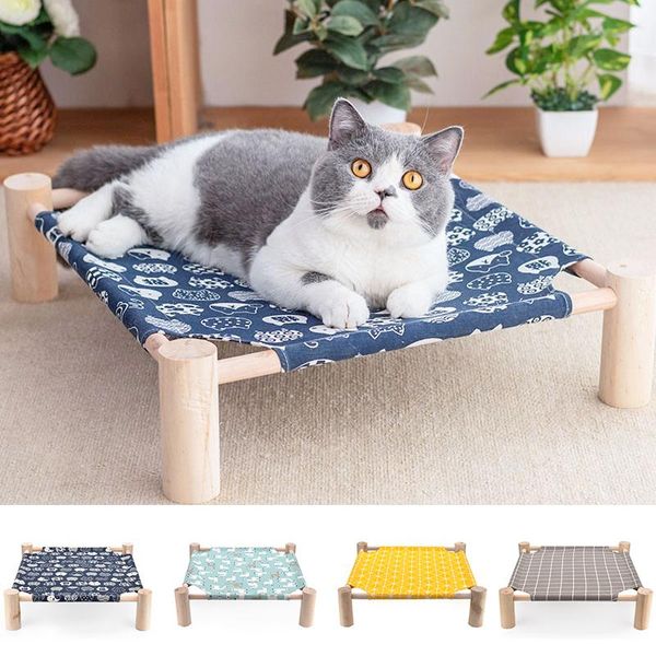 

cat beds & furniture elevated bed mat house hammocks wood canvas dog lounge for small dogs ferret gray summer pet cooling mats