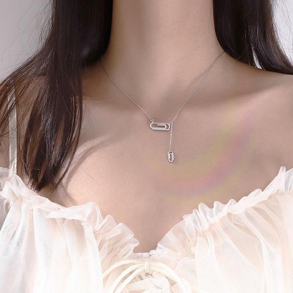 

pendant necklaces simple paper clip necklace female niche design sense cold wind clavicle chain fashion ladies, Silver