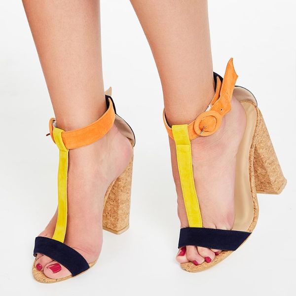 

dress shoes sandalias mujer 2021 summer woman t-strap block thick high heel sandals wood grain buckle pumps sandalet, Black