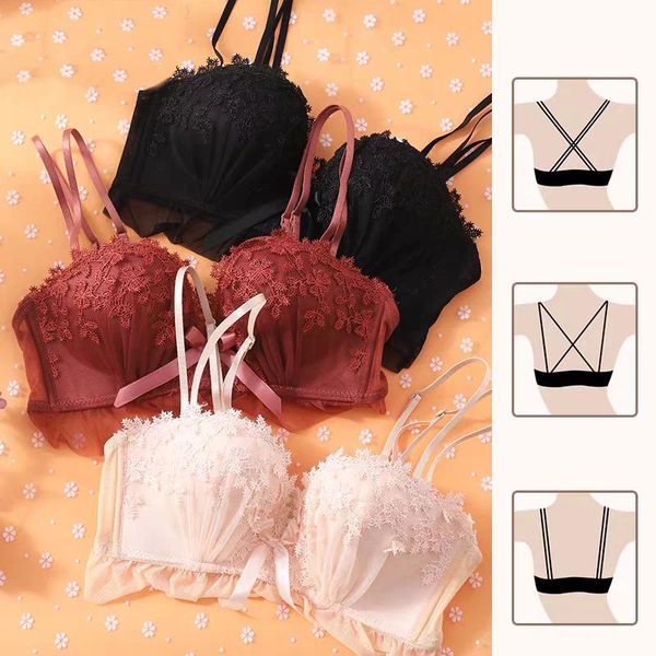 

bras fashion lace bralette push up wireless women soft black butterfly comfortable bra, Red;black