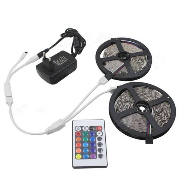 

3528 waterproof dimmable rgb 600 led strip light + remote cable connect +eu/us plug adapter dc12v strips
