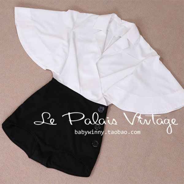 

women's jumpsuits & rompers vintage limited palais all-match retro black and white trumpet sleeves hip sack pants overalls, Black;white