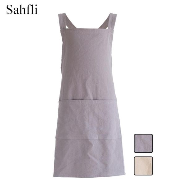 

aprons japanese-style solid color simple cotton lace-children's sleeveless apron painting gown antifouling with stuff pockets