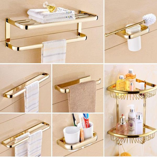 

bath accessory set brass gold bathroom hardware double layer towel rack toilet room storage accessories