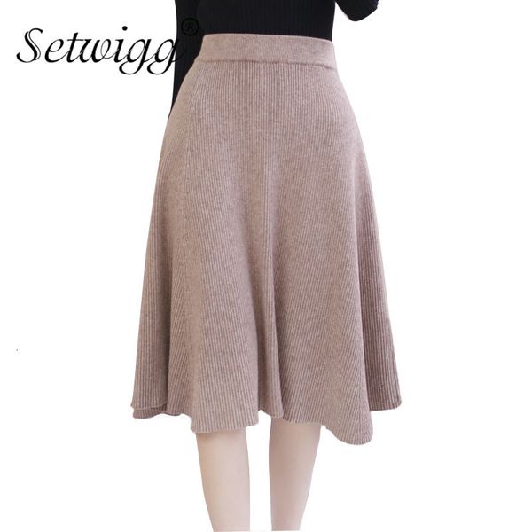 

Skirts skirts Women Winter Wool Knit Midi Skirt Elastic Waist Solid Warm Flare Rib Knitted Draped Knee-length Autumn S K4I8, Black