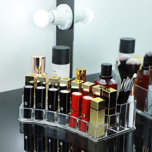 

cosmetic organizer box fan shaped makeup brush storage acrylic perfume lipstick holder jewelry nail polish desksundries case boxes & bin