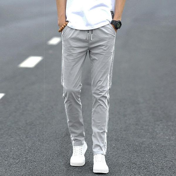 

men's pants summer fashion casual men straight fit thin fabric comfort breathable leisure trousers korean style stripe designer, Black