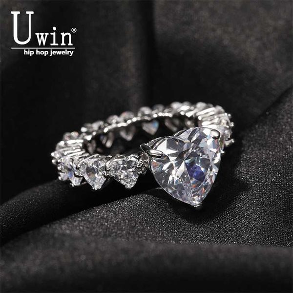 UWIN Heart Rings Wedding Full Bling Iced Out Pink Cubic Zircon AAA Luxury Fashion Hiphop Jewelry Gift Drop 211217