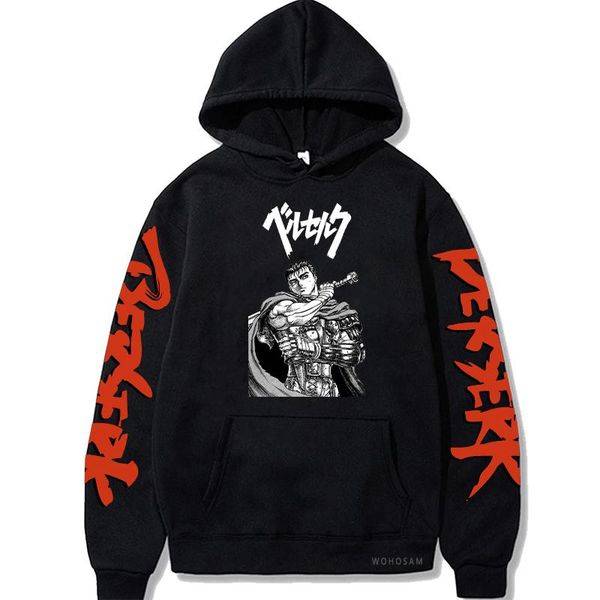 

men's hoodies & sweatshirts berserk guts japan anime men women funny cartoon cool printed fashion casual oversized harajuku sweatshirt, Black