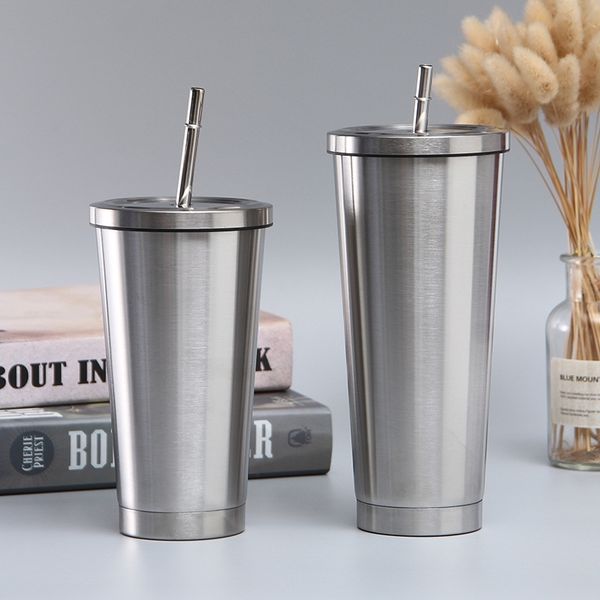 

double layer stainless steel insulated vehicle mounted portable vacuum coffee large capacity direct drinking straw cup