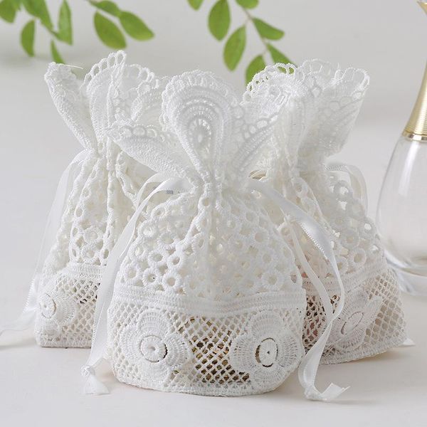 

gift wrap 6pcs 10*14 white round hole lace bag jewelry storage milk yarn bundle pocket drawstring bags packaging party wedding favors