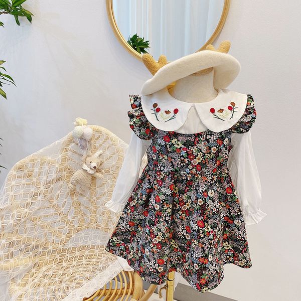

children clothing sets 2021 spring kids outfits sets white shirts and floral dress 2pieces kids girls outfits tracksuit
