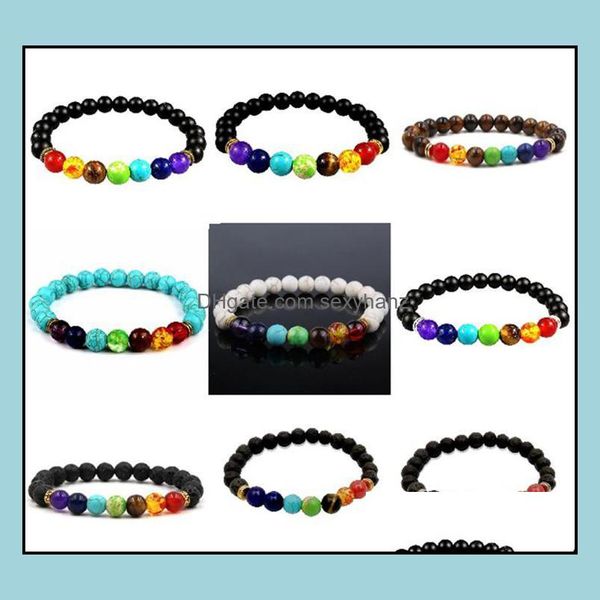 

strands bracelets jewelry mm 7 chakra healing nce beaded bracelet black matte stone lava bead natural yoga reiki blessing charm stretch bang