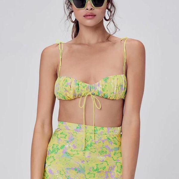 

women's tanks & camis 2021 arrival women summer tank vest crop sleeveless flower print cotton clubwear off shoulder camisole, White