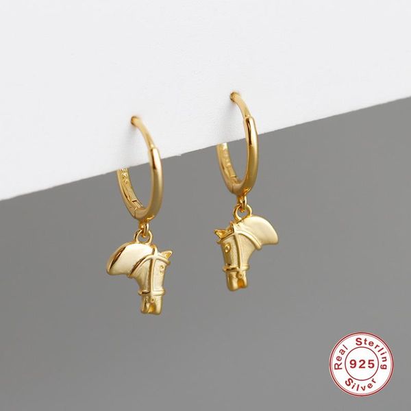 

luxury genuine 925 sterling silver creative horse head tassel stud earrings for women gothic punk party jewelry, Golden;silver