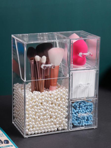 

acrylic makeup brushes holder with drawers for cotton pads/swab/blender brush kit tools organizer cosmetics storage box boxes & bins