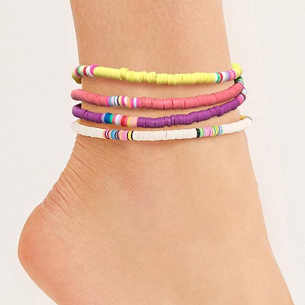 

anklets bohemian anklet women multicolor adjustable polymer clay ankle bracelet leg foot chain 2021 summer fashion jewelry am3110, Red;blue