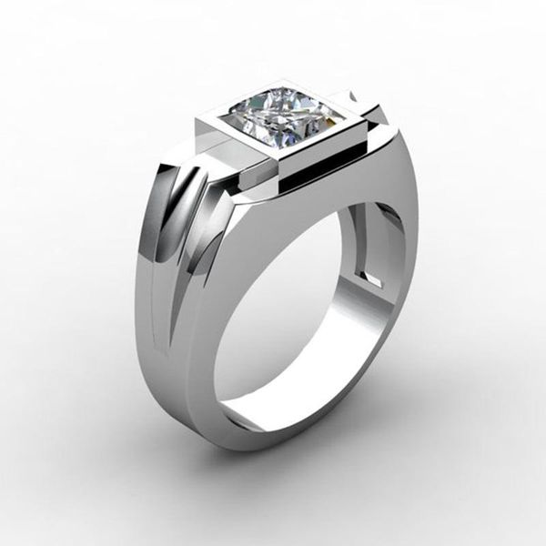 

wedding rings classic silver square cz men's ring fashion simple engagement anniversary jewelry white gold zircon, Slivery;golden