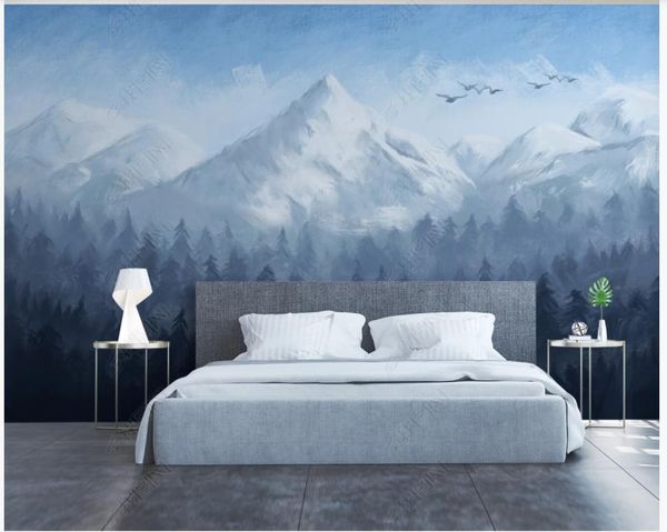 Benutzerdefinierte foto wallpapers 3d tapete tapete modern nordic frisch blauer berg spitze vogel wald hintergrund wand papiere dekoration malerei