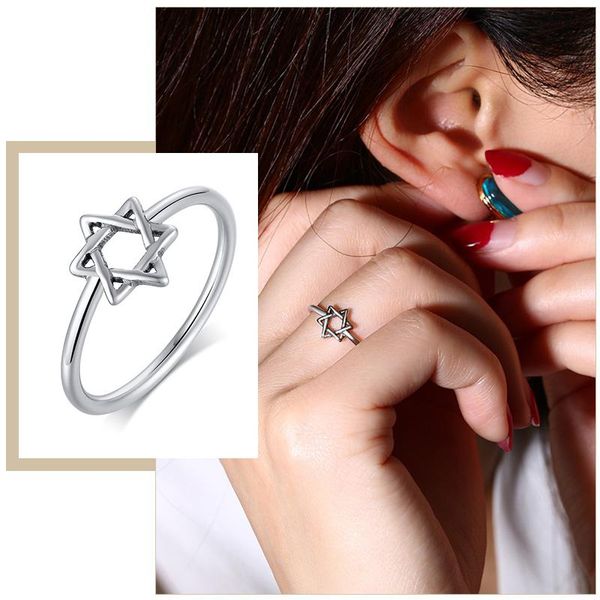 

women's minimalist simple midi knuckle thin bands ring never fade silver color stainless steel religious star of david jewelry cluster, Golden;silver