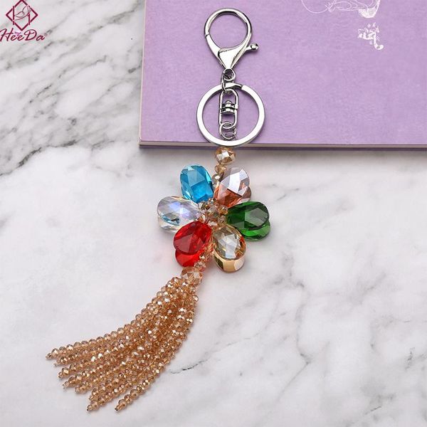 

keychains korean graceful shiny crystal flower keychain women boho fashion trend beads tassel key holder heeda 2021 summer jewelry, Silver