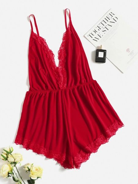 

plus contrast lace teddy bodysuit o93i#, Black;white