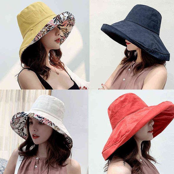 

swak women's bucket hat fashion summer big brim panamanian women 2021 sun hat for female beach double-sided fisherman hat visor g220311, Blue;gray