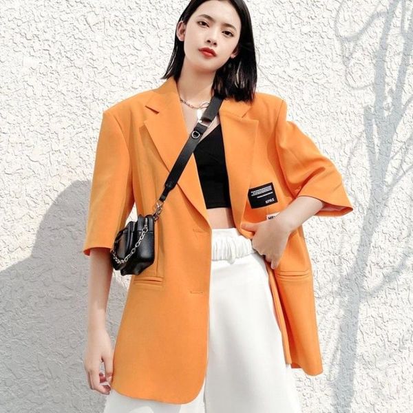 

women's suits & blazers short-sleeved suit jacket women 2021 spring summer temperament street labeling orange small trendy fashionable, White;black