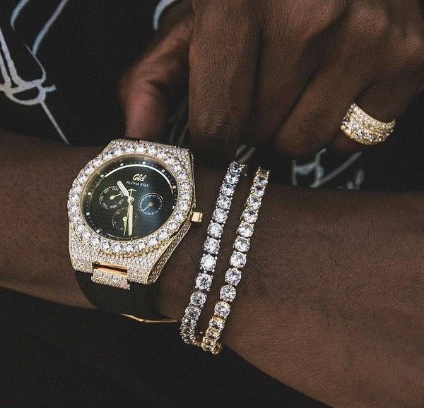 

round square cut mens tennis bracelet zirconia triple lock hiphop jewelry cubic luxury crystal cz men fashion charm b wmtvux bdedome, Golden;silver