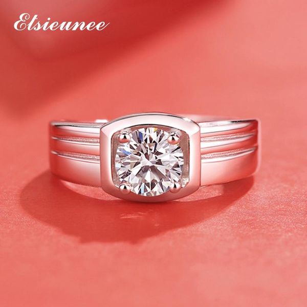 

cluster rings elsieunee classic 925 sterling silver moissanite ring 1ct d color round cut lab diamond jewelry simple wedding engagement, Golden;silver