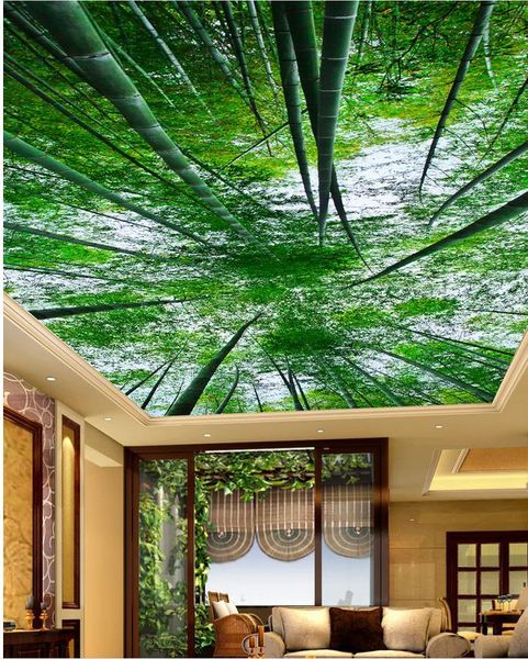 Frische Bambuswald Deckenbild 3d Wandbilder Tapete für Wohnzimmerdecken