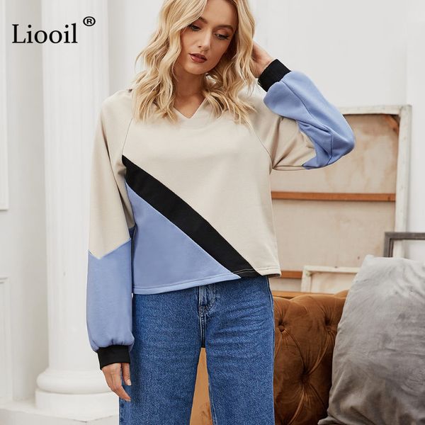 

sweatshirts patchwork color block hooded sweatshirts women long sleeve with pockets autumn clothes ladies pullovers and blouses udq3, Black