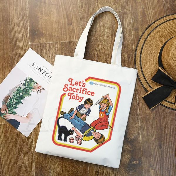 

shopping bags let's sacrifice toby devil letter print women canvas large capacity vintage harajuku cartoon casual shoulder bag