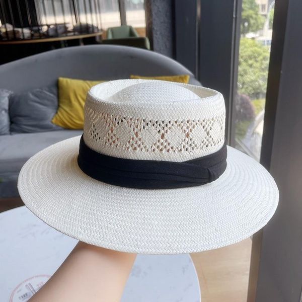 

wide brim hats 202107-2509100 summer handmade paper grass hollow out fedoras cap men women panama jazz hat, Blue;gray