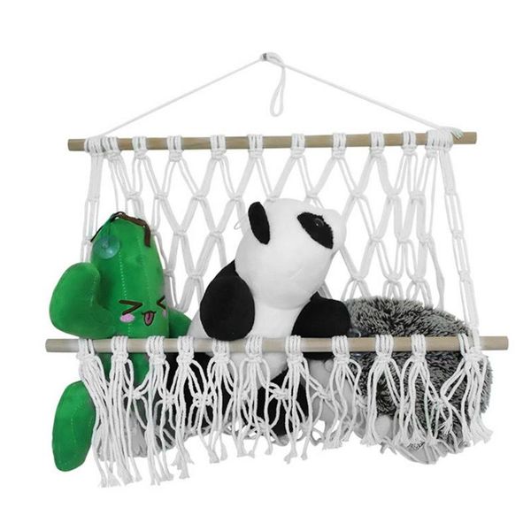 

hooks & rails macrame wall hanging woven tapestry tassel hanger home decor living room book magazine holder rack plushie toys hammock
