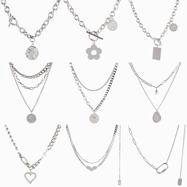 

chains vintage carved coin thick chain necklace stainless steel silver color women punk jewelry multi-layer choker necklaces