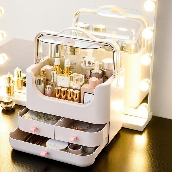 

net celebrity cosmetic storage box deskdustproof skin care product finishing dressing table bathroom boxes & bins