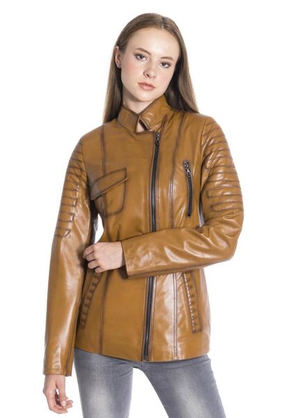 

women's leather & faux women jacket genuine real coat lambskin female brown, Black